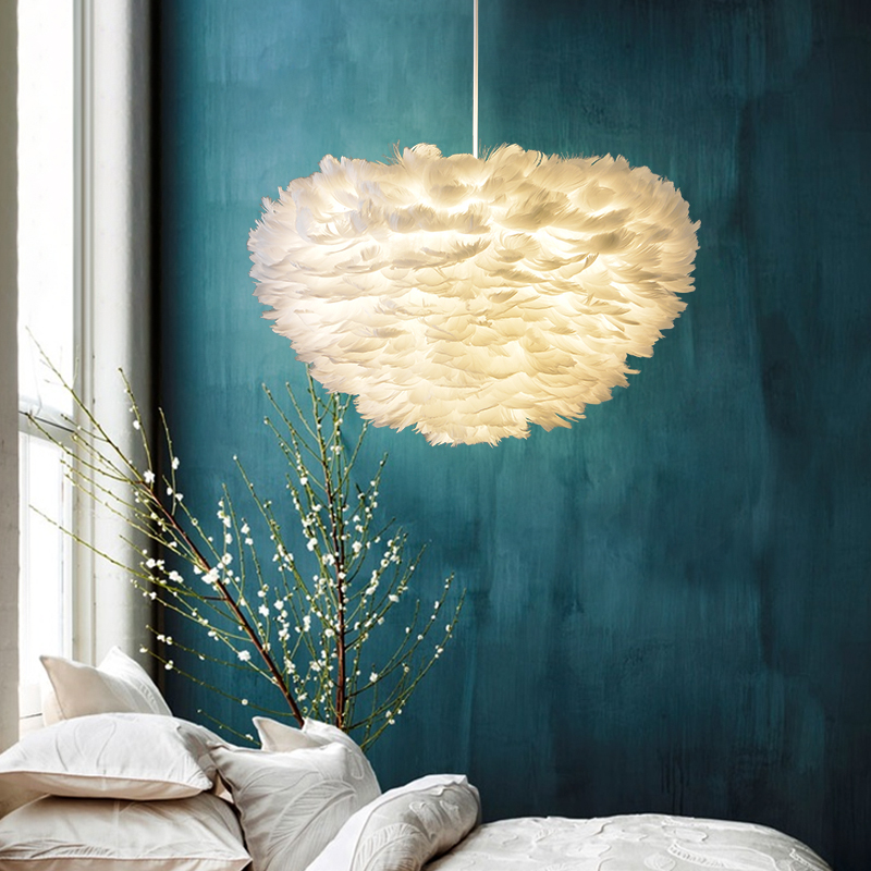 Net Red Ins Feather Pendant Lamp Cozy Romantic Teenage Girl House Lamps Nordic Creative Girl Room Bedroom Light