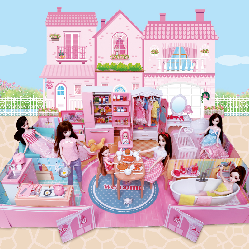 Shallow Barbie Doll Dream Mansion Mega Villa House Girl Princess Ocean Doll Toy Kit Gift Box