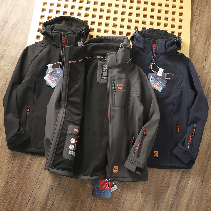 Nordic Style~Heavy-Duty Fleece-Lined and Thickened~Winter Men's Windproof, Rainproof, Snowproof, Scientific Expedition, Adventure, Fleece-Lined Softshell Jacket Nordic Style~Heavy-Duty Fleece-Lined and Thickened~Winter Men's Windproof, Rainproof, Snowproof, Scientific Expedition, Adventure, Fleece-Lined Softshell Jacket