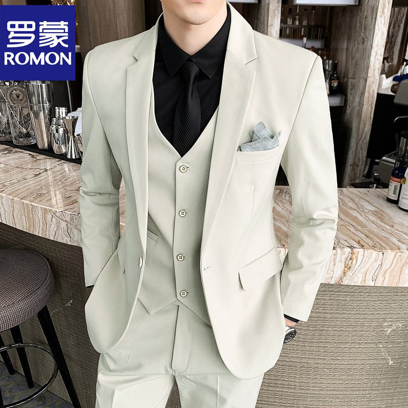 Luomeng suit suit men's three-piece Korean version of the slim suit professional formal dress work groom wedding dress