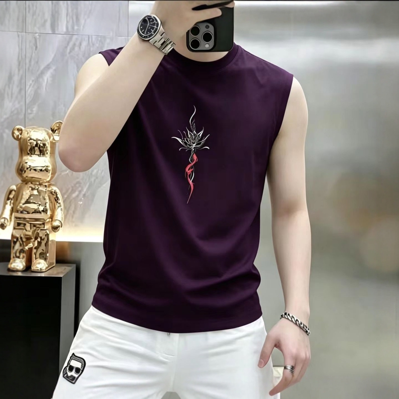 Light Luxury Retro Purple Vest for Men, Summer High-End Loose Casual Versatile Sleeveless T-Shirt, Sports Top Light Luxury Retro Purple Vest for Men, Summer High-End Loose Casual Versatile Sleeveless T-Shirt, Sports Top