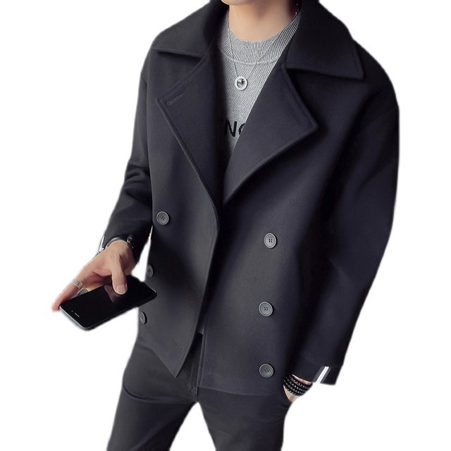 Windbreaker Jacket ຜູ້ຊາຍດູໃບໄມ້ລົ່ນແລະລະດູຫນາວສັ້ນ woolen Jacket ເກົາຫຼີ trendy ອິນເຕີເນັດສະເຫຼີມສະຫຼອງ Handsome ແບບອັງກິດ Lapel Woolen Coat