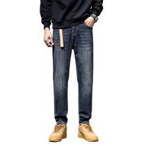 Jeep Jeans Mens Spring and Autumn Loose Straight Casual Pants 2024 New Trendy Retro Washed Trousers