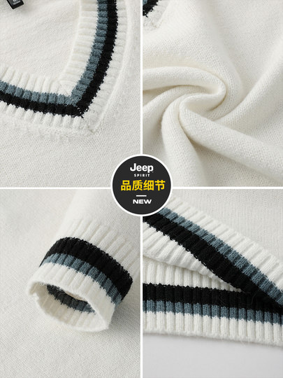 Jeep Knitwear Men's V Neck Pullover Autumn and Winter Korean Style Loose Lazy Style Knitwear Outer Wear Student Long-Sleeved Jacket