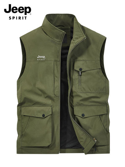 吉普官方2025秋季新款男士工装马甲运动户外钓鱼坎肩男装休闲背心
