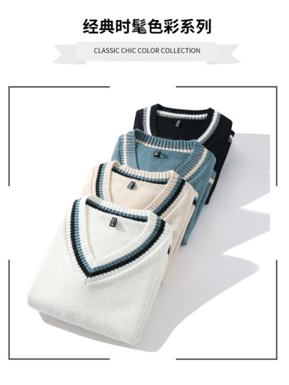 Jeep Knitwear Men's V Neck Pullover Autumn and Winter Korean Style Loose Lazy Style Knitwear Outer Wear Student Long-Sleeved Jacket