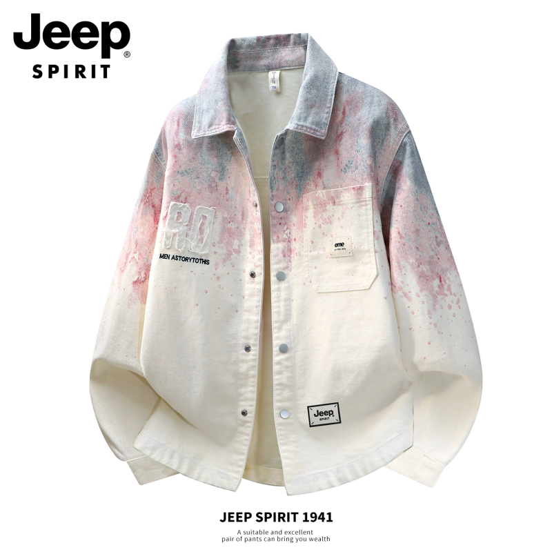 Jeep Spring and Autumn Gradient Color Denim Jacket Men's Trendy Brand Cool 2026 New Shirt Jacket Shirt Top Clothing