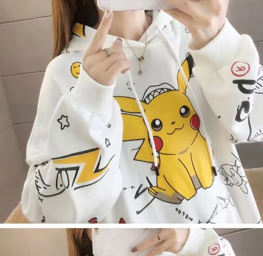 Màu đỏ ròng Pikachu dễ thương dài giữa cộng với nhung dày có mũ áo len phụ nữ 2020 áo khoác phong cách lười biếng mùa thu và đông - Thể thao lông cừu / jumper