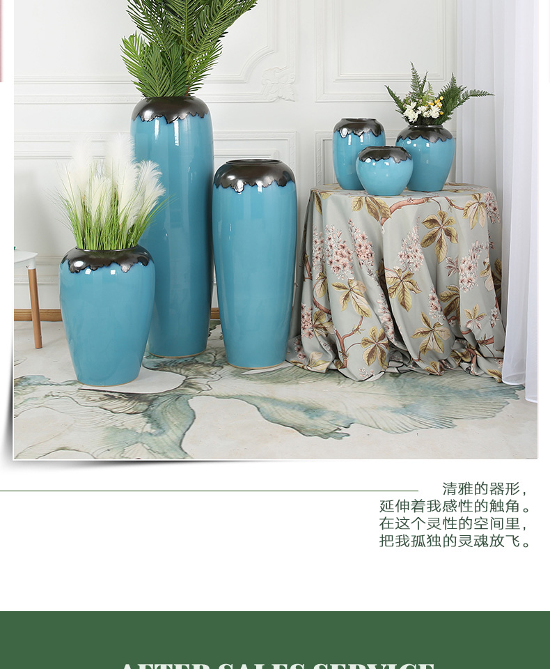 Dried flower arranging flowers, ceramic vase of large key-2 luxury light blue glazed pottery sitting room place, home decorations, European - style decoration