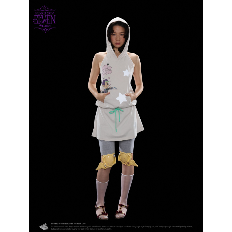 Zenlulu26 Spring and Summer New Style *Elf Road* Reflective Star Elf Hooded Sweatshirt with Adjustable Waist and Backless Skirt