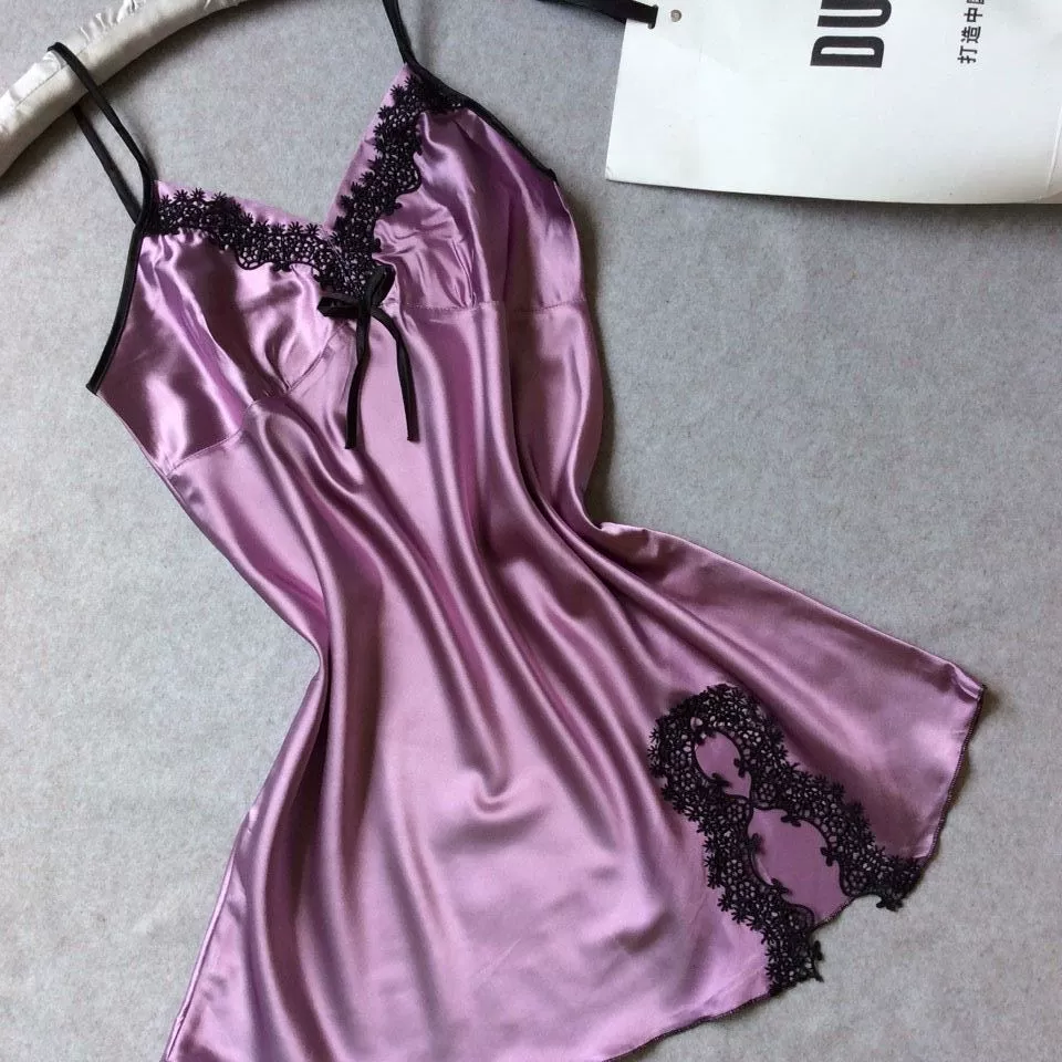 Đồ ngủ phụ nữ mùa hè váy ngủ lụa sexy váy ngủ hai mảnh phù hợp với băng lụa sling váy ngủ ren công chúa dịch vụ tại nhà - Đêm đầm