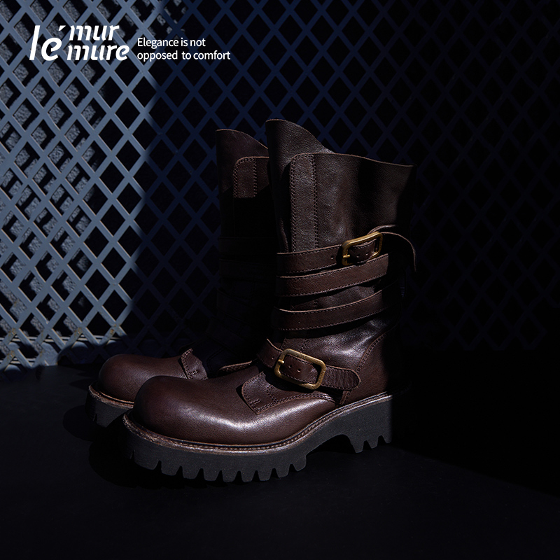 Le' Murmure Thick-Soled Motorcycle Engineer Boots, First-Layer Vegetable-Tanned Cowhide, Tough Aesthetic Western Work Boots Le' Murmure Thick-Soled Motorcycle Engineer Boots, First-Layer Vegetable-Tanned Cowhide, Tough Aesthetic Western Work Boots