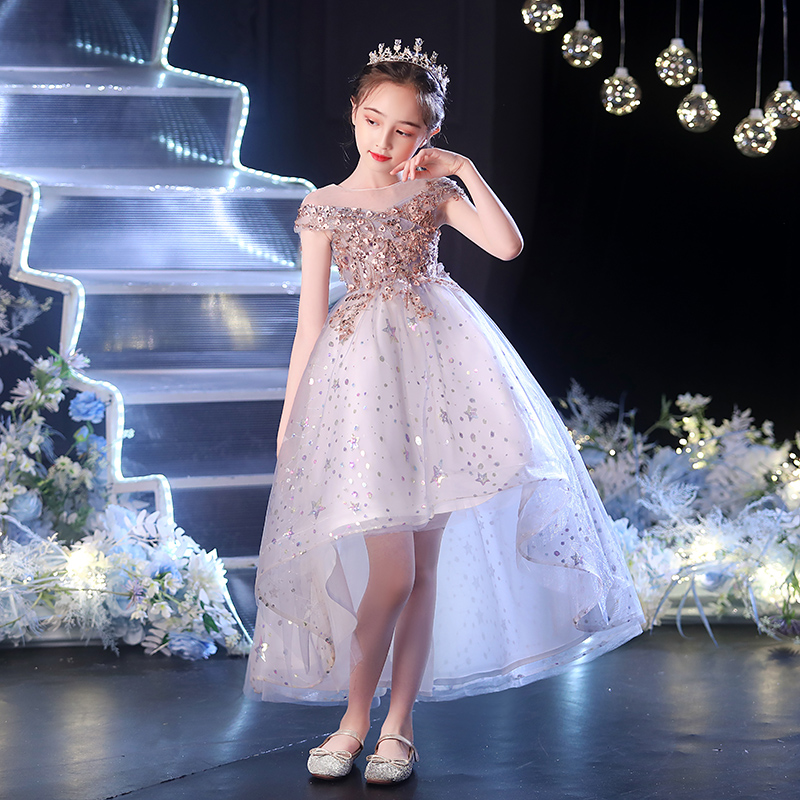Girls high-end dress princess dress children's piano costumes catwalk flower girl fluffy yarn small host evening dress