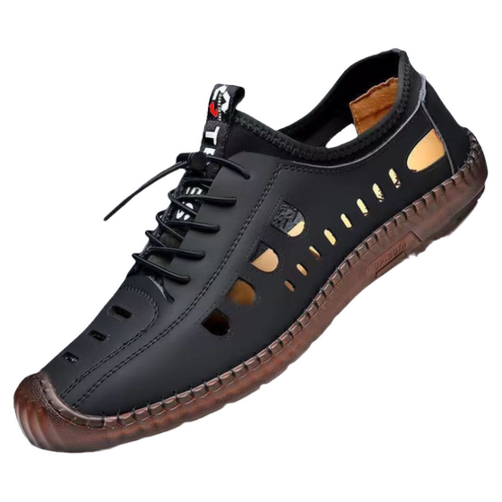 Leather sandals, soft sole dad shoes, hollow toe clogs