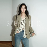 束皙 Шерстяной классический зеленый осенний пиджак классического кроя