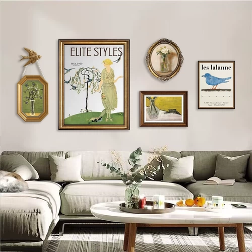 Декоративная картина во французском кремовом стиле, ретро-американская гостиная, диван, фон, настенная живопись, комбинированная роспись в нише для столовой