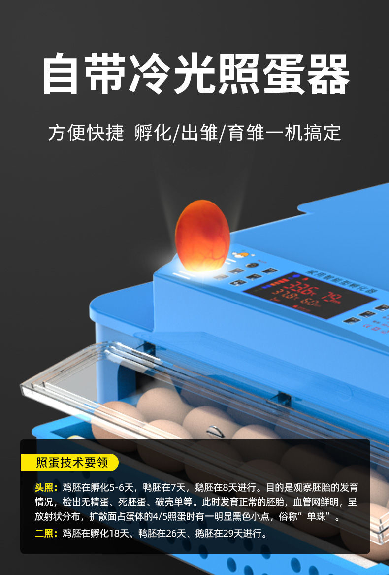 孵化器全自动芦丁鸡孵化机小鸡小型孵化箱家用孵蛋器孵小鸡的机器