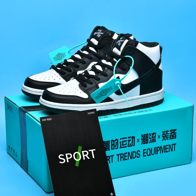 Putian-Made High-Top Genuine Men's Shoes, Black and White Panda Couple Casual Sports Shoes, Women's Shoes, Obsidian Men's and Women's Sneakers