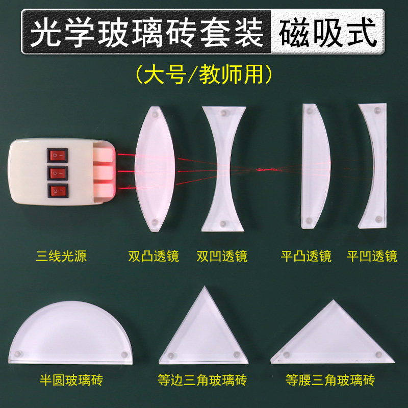 磁吸式玻璃砖套装初中物理光学实验器材教学仪器凸透镜成像规律凹透镜半圆形三角形玻璃砖光的传播反射折射