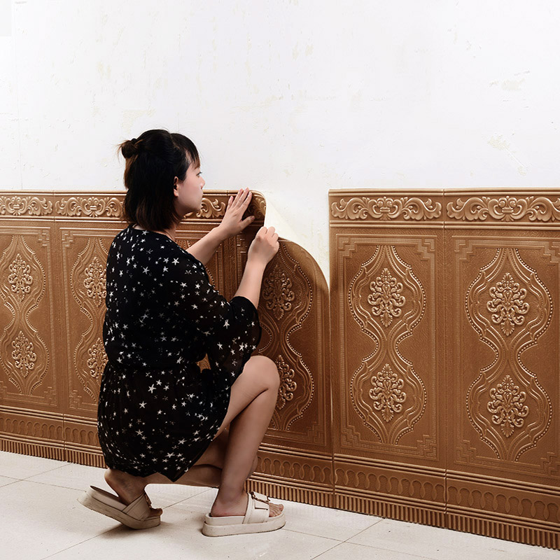 Wall decoration waterproof self-adhesive 3d three-dimensional wall sticker living room wall panel anti-collision sticker self-adhesive European-style dado soft bag