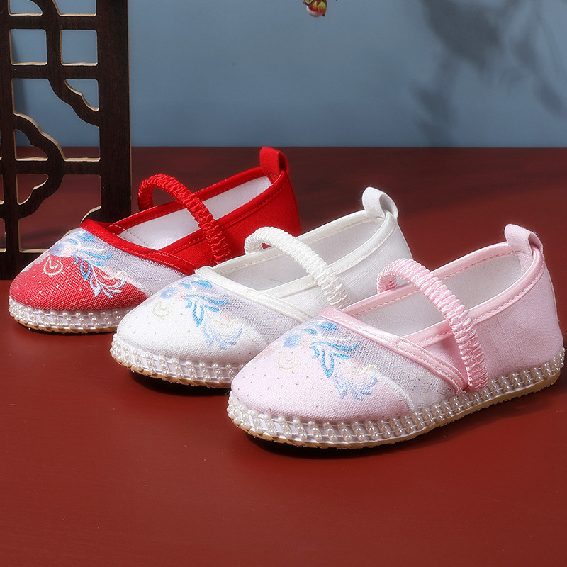Girls net shoes children's embroidered shoes ethnic style old Beijing Hanfu cloth shoes Chinese style summer new baby sandals