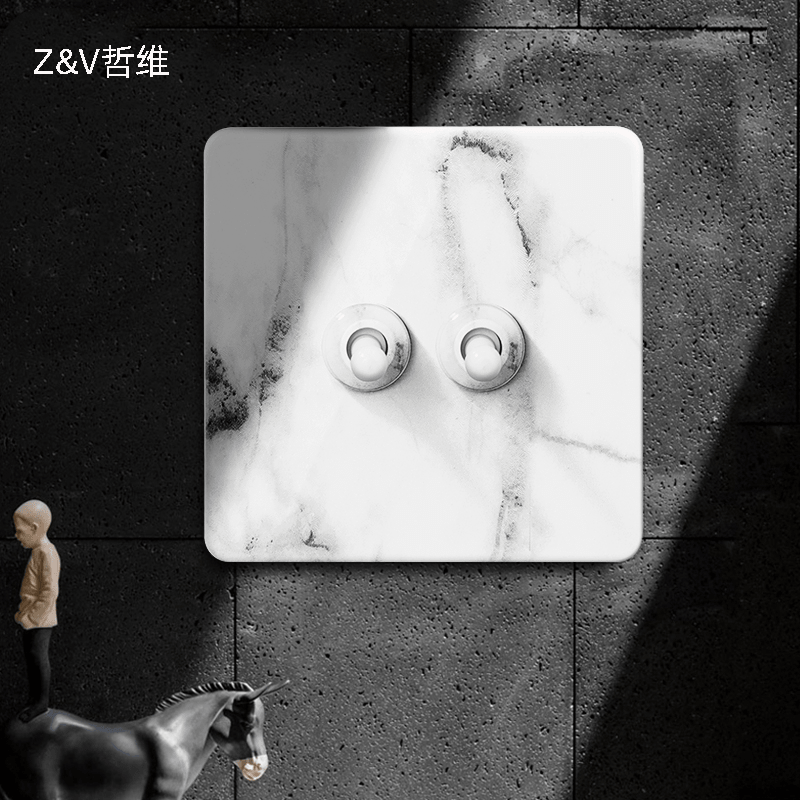 Lever switch creative new Chinese style imitation marble pattern socket switch panel 86 type concealed household five holes