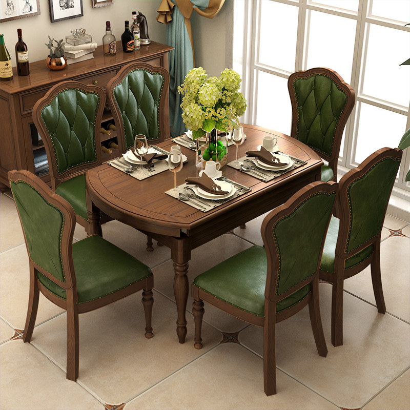 American country all solid wood retractable dining table simple foldable dining table and chairs combined with multi-functional home round dining table