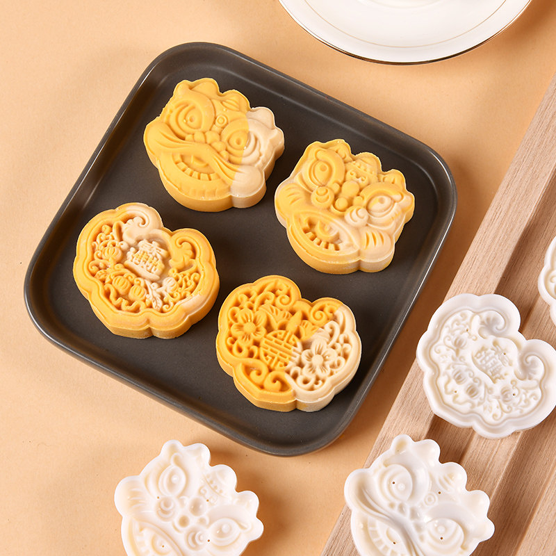 2023 Guochao Awakening Lion's Ruly lock wide flow Heart Autumn Hand Pressure Mooncake Mold Good Things Happen Crab Embossing-Taobao