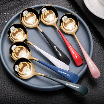 Dingdang cat stainless steel spoon cute household ins spoon creative doraemon dessert round spoon light luxury high temperature resistance