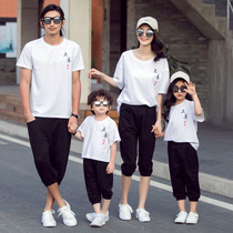 Online Red Kiss Costume 2021 New Tide Family of Three Suits Summer Mother Woman Ocean Gas Mother-son Dress China Wind Four Mouths