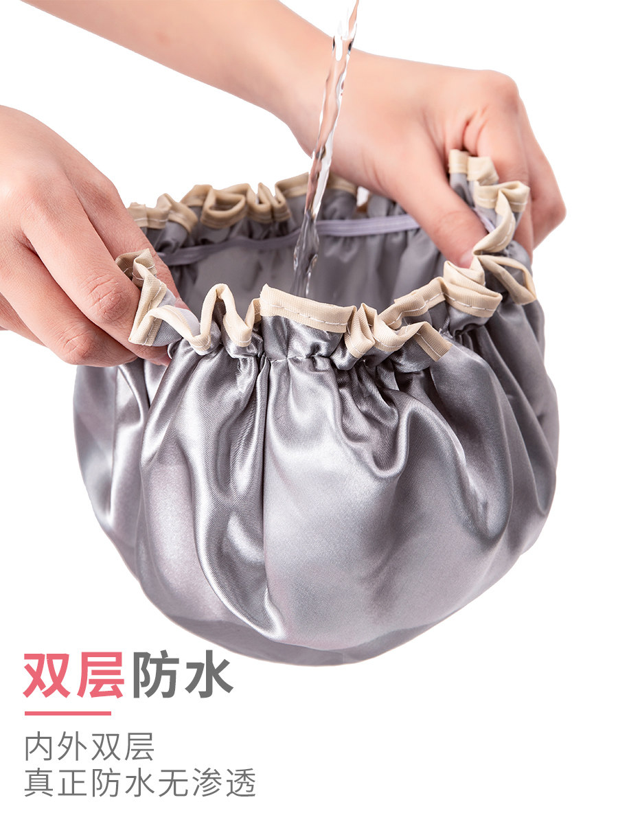 Doublelayer waterproof shower cap female adult bathing hair cover