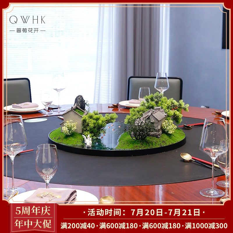 New Chinese hotel big round table turntable emulation flower middle table flower furnishing pieces high-end upscale micro landscape building scenery