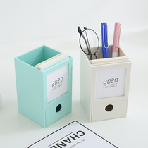 2021 desk calendar with sticky pen holder cute creative fashion student pen holder office Korean version of stationery hipster simple multifunctional desktop storage box