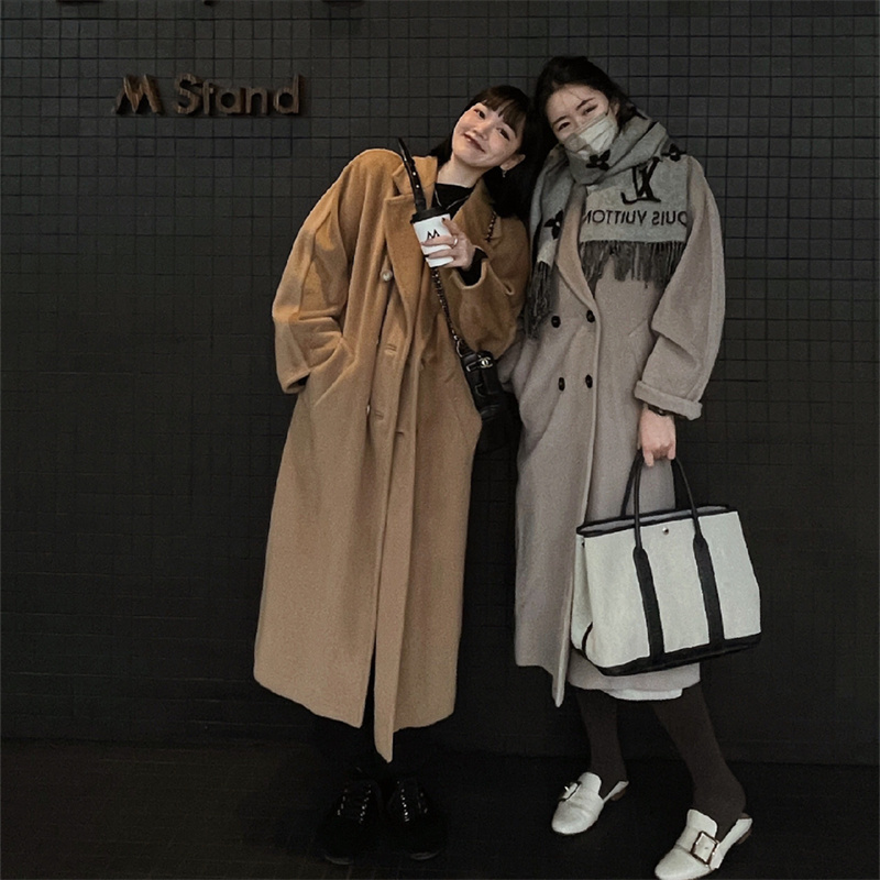 M Brand 2026 Celebrity-Inspired Classic Camel Double-Breasted Cashmere Coat Mid-Length Woolen Coat 101801