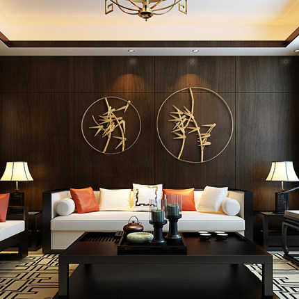 New Chinese bamboo leaf iron wall hanging creative wall decorations home living room porch background soft wall decoration pendant