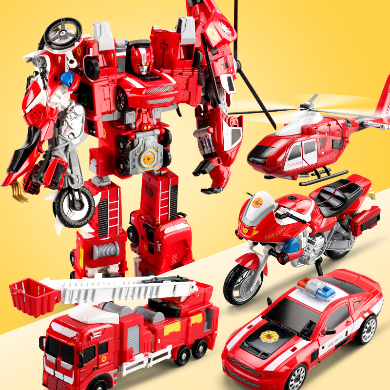 Alloy version Deformation Robot Children Toy Boys Fire Truck Police Car aeroplane Bite King Kong model