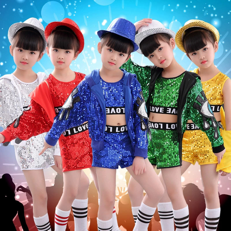 Bộ đồ hip-hop trẻ em bé trai hip-hop đẹp trai quần áo hợp thời trang bé gái jazz dance sequins catwalk thời trang trang phục hàn quốc - Trang phục