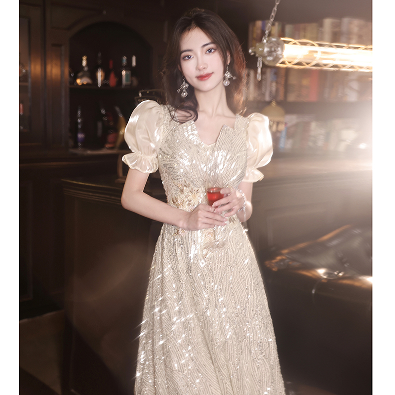 French-Style Evening Dress 2026 High-End Light Luxury Niche Sophisticated Feel for Hosting Banquets Adult Heavy-Duty Custom Sequin Sparkle French-Style Evening Dress 2026 High-End Light Luxury Niche Sophisticated Feel for Hosting Banquets Adult Heavy-Duty Custom Sequin Sparkle