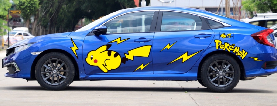 Pikachu dán xe ô tô dán phim hoạt hình dễ thương cửa xe chống trầy xước bao phủ cơ thể miếng dán sáng tạo cá tính dán xe các logo xe hơi 
