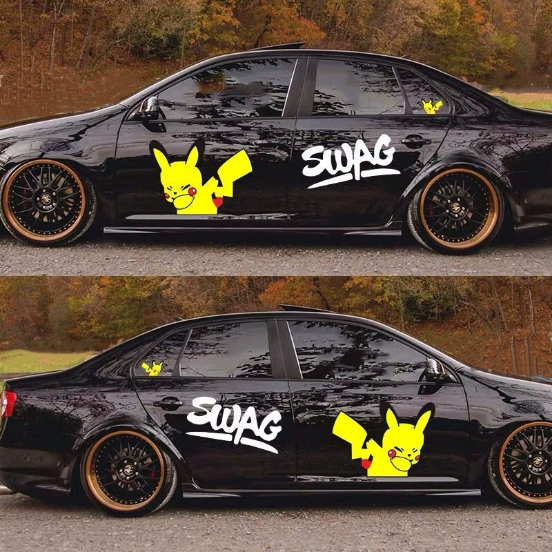 Pikachu dán xe ô tô dán phim hoạt hình dễ thương cửa xe chống trầy xước bao phủ cơ thể miếng dán sáng tạo cá tính dán xe các logo xe hơi 