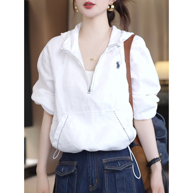 Casual Loose Drawstring Hooded Top for Women 2025 Summer New Style Half-Zip Sweatshirt Long-Sleeved Thin Sun Protection Clothing Casual Loose Drawstring Hooded Top for Women 2025 Summer New Style Half-Zip Sweatshirt Long-Sleeved Thin Sun Protection Clothing