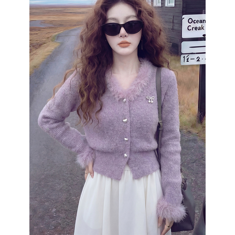 Korean Style Super Nice-Looking Purple Sweater Knitted Cardigan for Women, New Autumn and Winter Style, High-End, Unique, Stylish and Beautiful Top Korean Style Super Nice-Looking Purple Sweater Knitted Cardigan for Women, New Autumn and Winter Style, High-End, Unique, Stylish and Beautiful Top