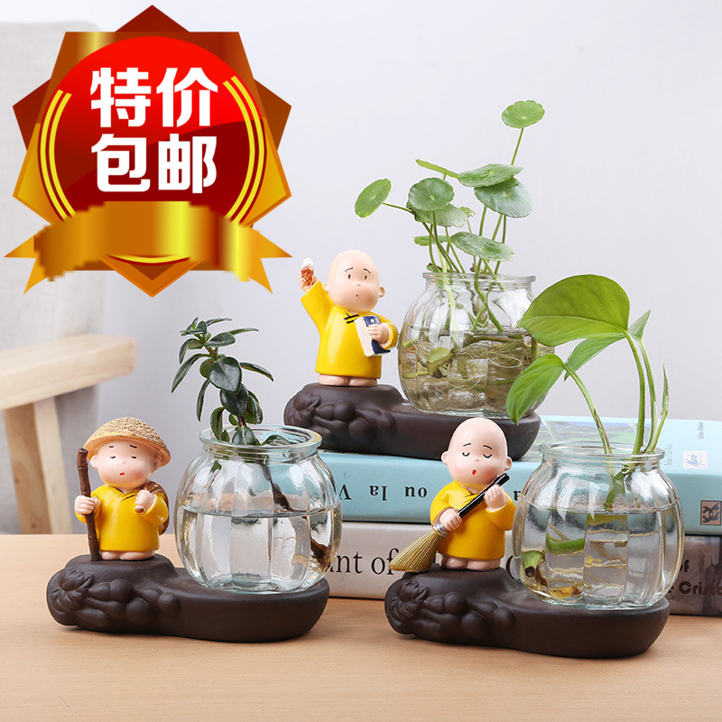 Hydroponic vases, glass transparent creative young monk furnishing articles other flower arranging flower pot home decoration ceramic containers
