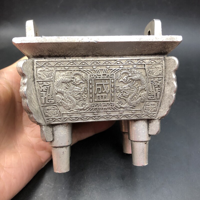 Antique - playful miscellaneous aroma furnace Xiaoding quartet furnace double dragon furnace middle - family furnace copper