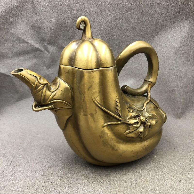 Antique Miscellaneous Copper Jug Hulk Kettle Pumpkin Jug Home Craft Decoration Vintage Bronze