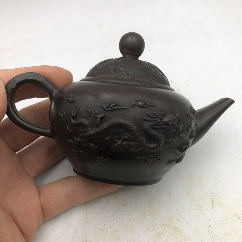 Antique Antique Vintage Copper Teapot Dragon Phoenix Small Copper Pot Dragon Phoenix Dance Pot Copper Pot
