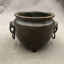 Antique Miscellaneous incense burner double lion head copper stove small retro bronze character household incense burner