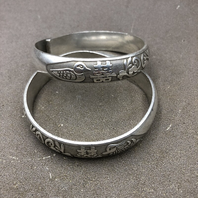 Ancient play miscellaneous bracelets with double joy mandarin and mandarin pattern bronze-white gold-silver bracelet Sub-counterpart, male and female universal ornament pair