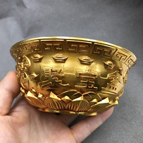 Antique Miscellaneous plate bowl basin basin gilt gold Lotus pot home craft decoration antique bronze Xuande year
