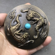 Antiques and miscellaneous bronze medals Rui beasts Pixiu home crafts ornaments solid inlaid gems big copper medals